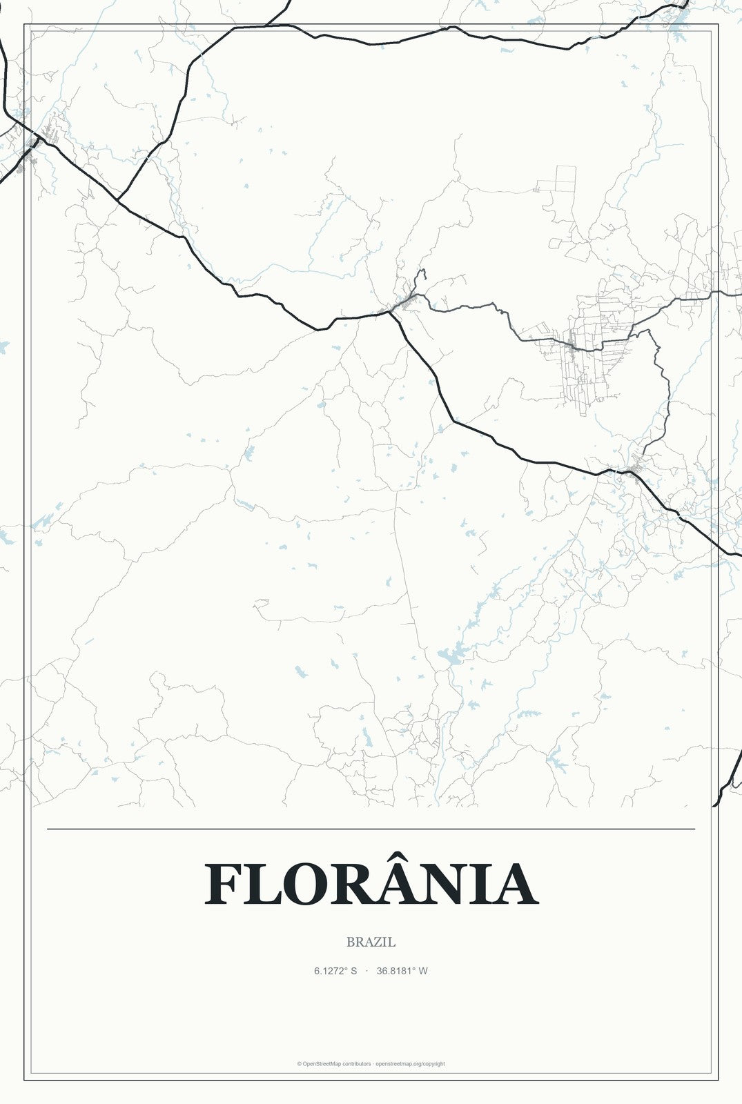 Florânia, Brazil City Map Aluminum Sign in Gallery Air style
