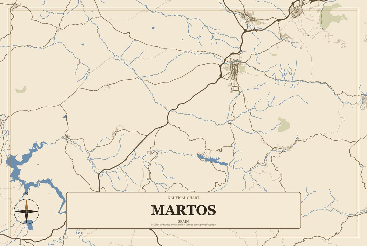 Martos, Spain City Map Aluminum Sign in Heritage Nautical style
