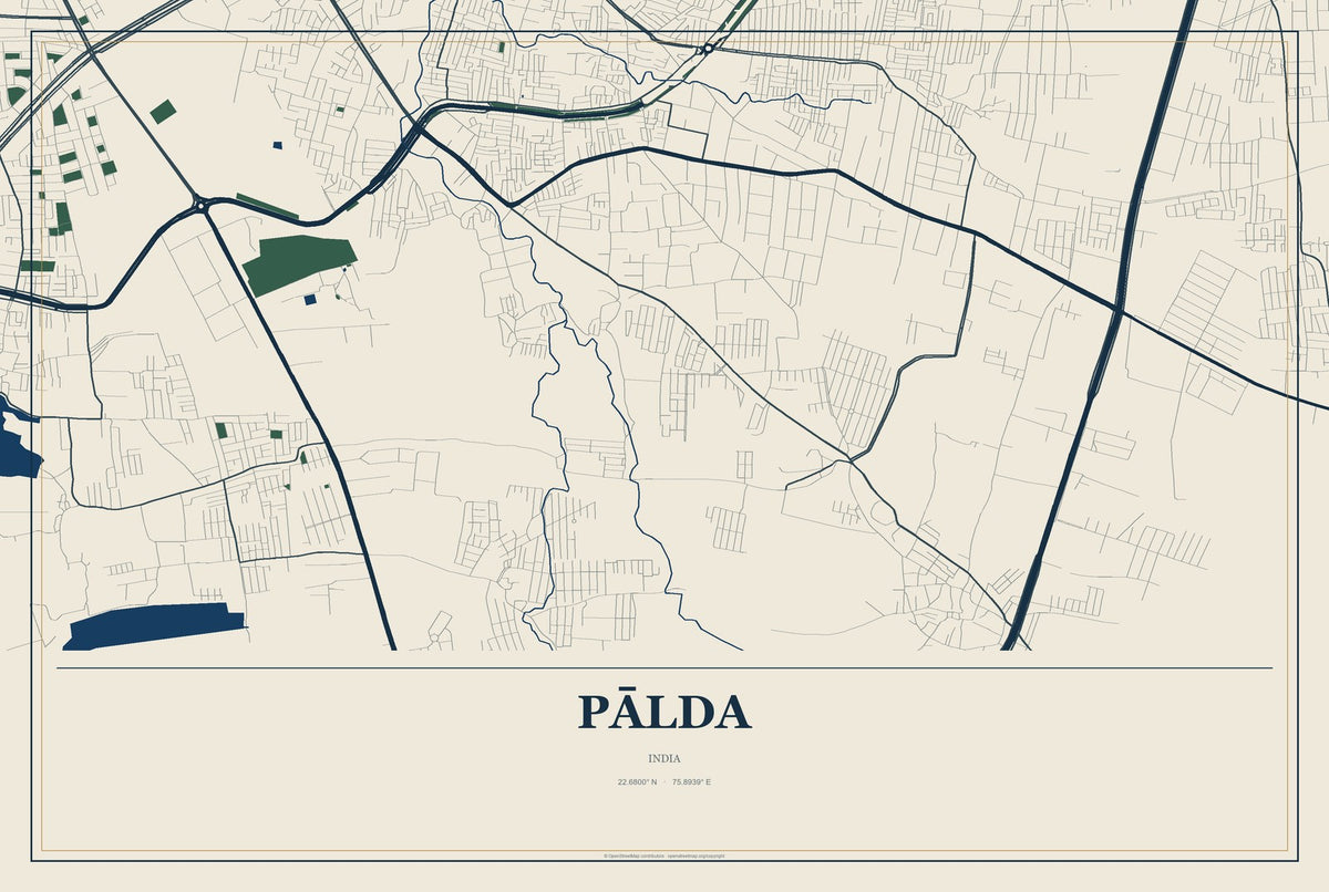 Pālda, India City Map Aluminum Sign in Coastal Cutout style