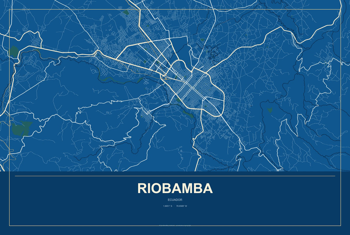 Riobamba, Ecuador City Map Aluminum Sign in Harbor Cobalt style