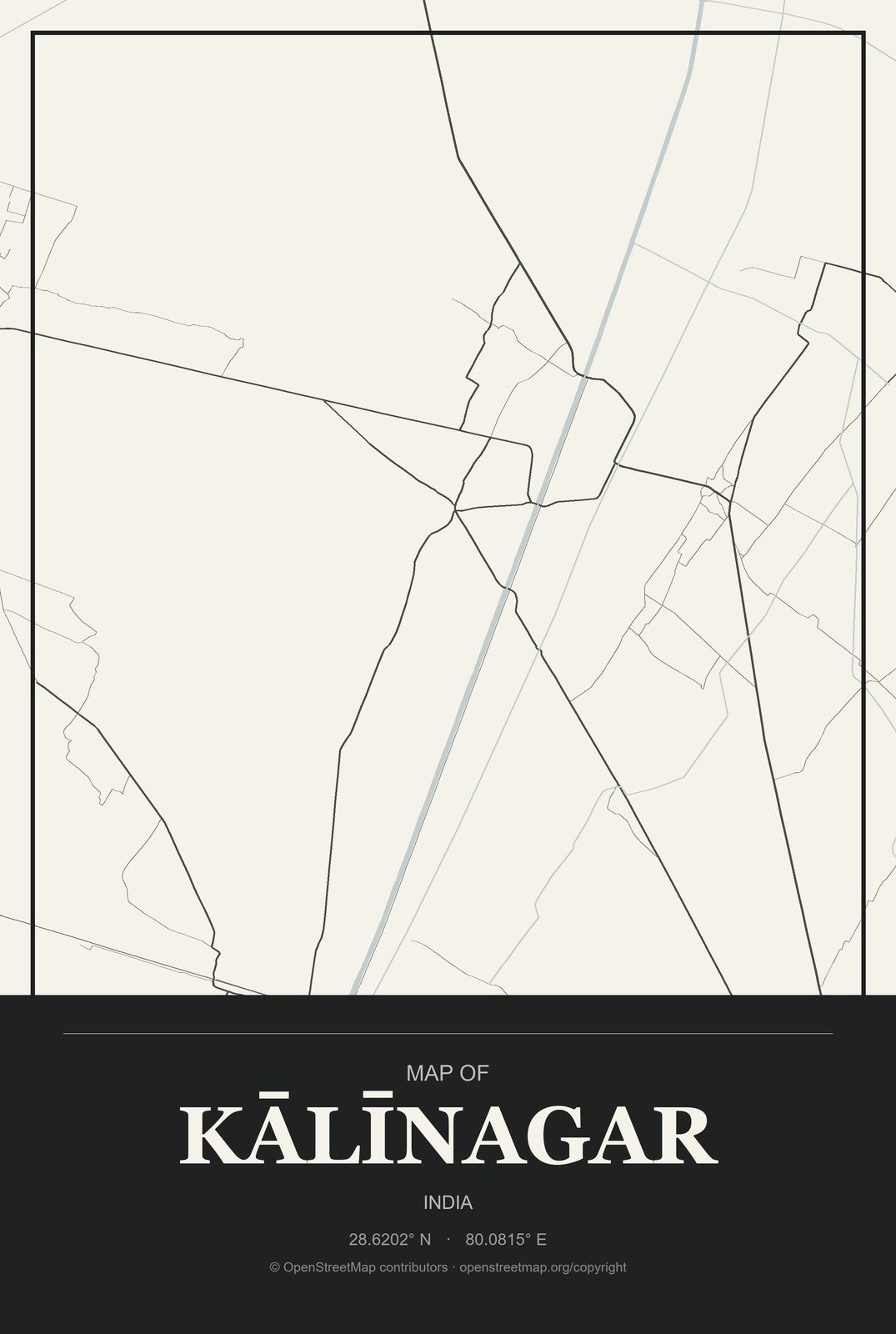 Kālīnagar, India City Map Aluminum Sign in Museum Plaque style