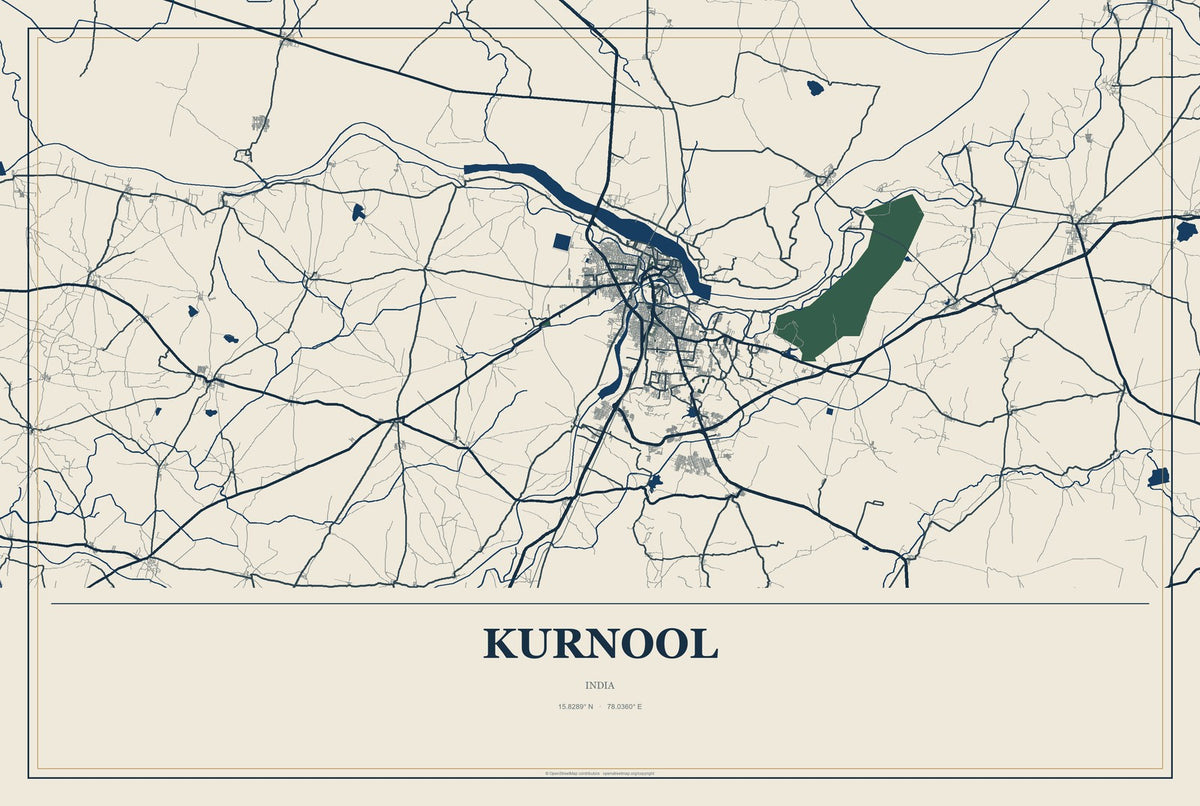 Kurnool, India City Map Aluminum Sign in Coastal Cutout style