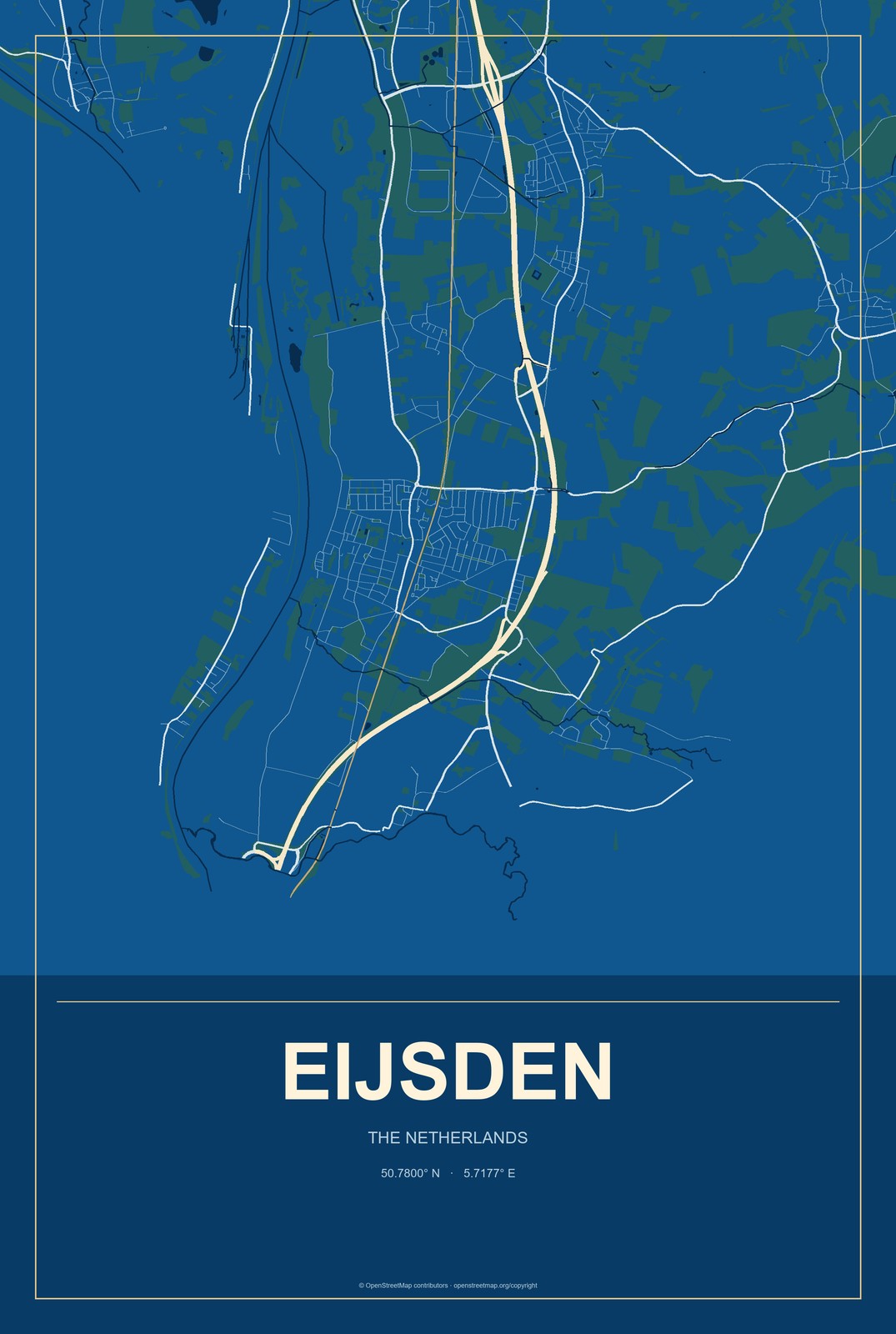 Eijsden, The Netherlands City Map Aluminum Sign in Harbor Cobalt style