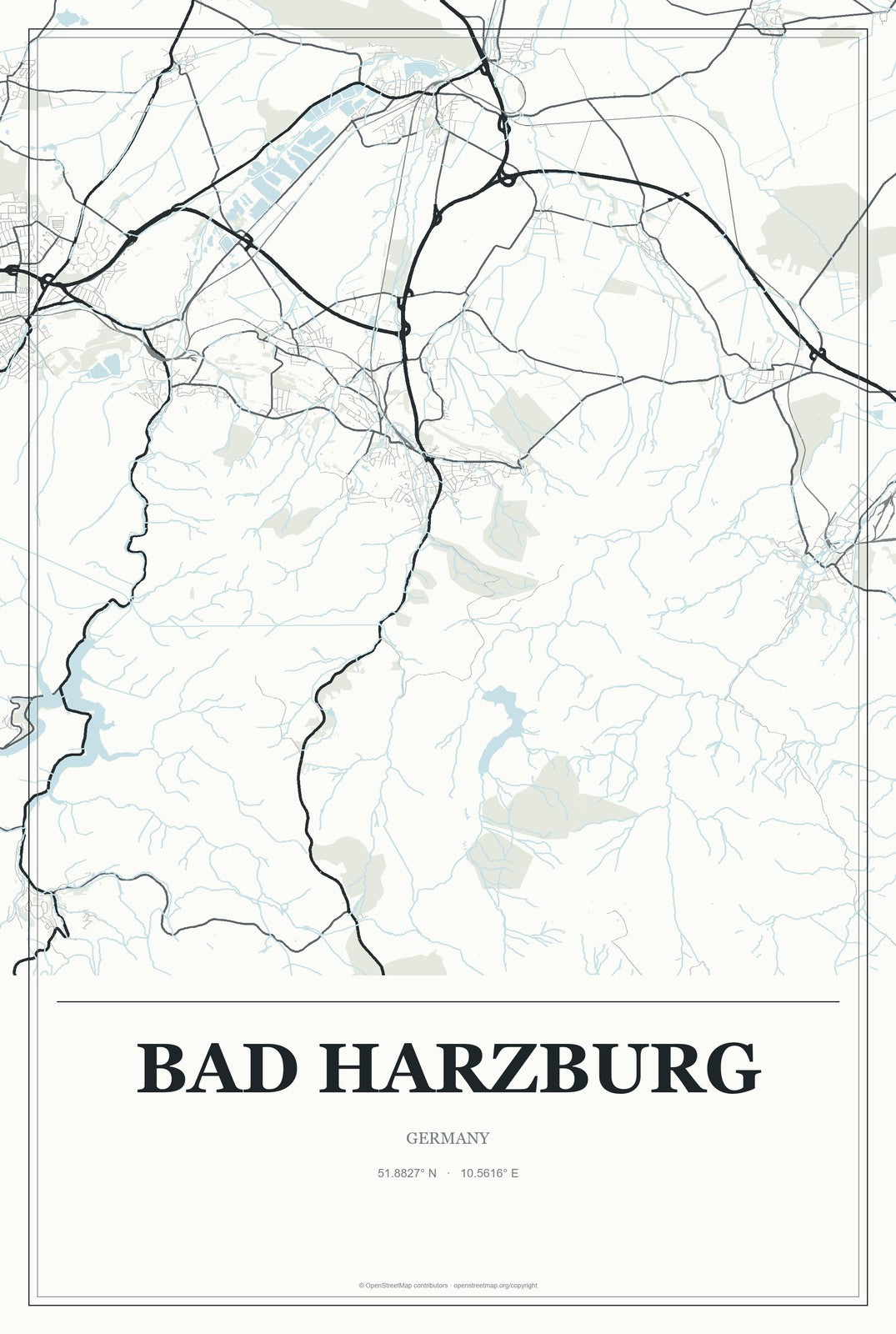 Bad Harzburg, Germany City Map Aluminum Sign in Gallery Air style