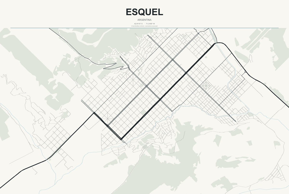 Esquel, Argentina City Map Aluminum Sign in Headline Atlas style