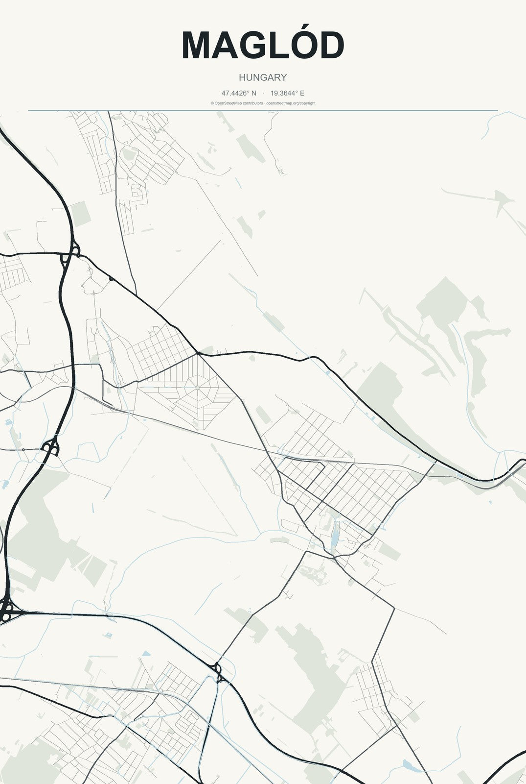 Maglód, Hungary City Map Aluminum Sign in Headline Atlas style