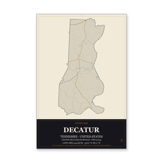 Decatur County, Tennessee Map Aluminum Sign in Museum Plaque style