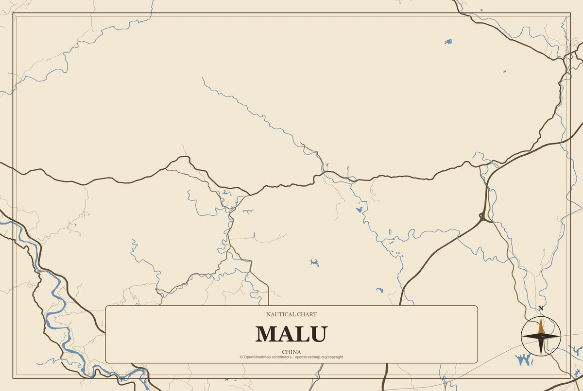 Malu, Guangxi, China City Map Aluminum Sign in Heritage Nautical style