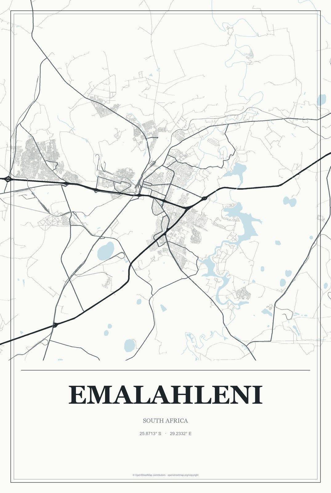 Emalahleni, South Africa City Map Aluminum Sign in Gallery Air style