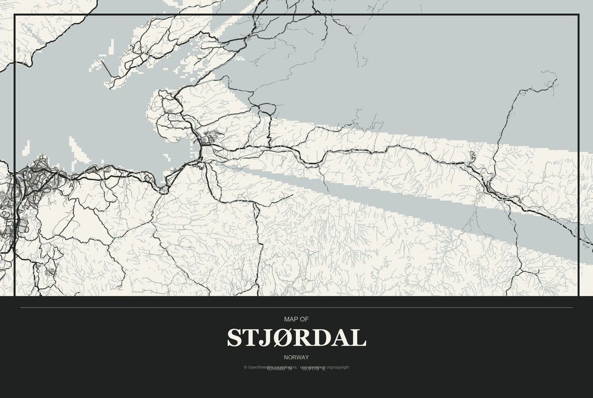 Stjørdal, Norway City Map Aluminum Sign in Museum Plaque style