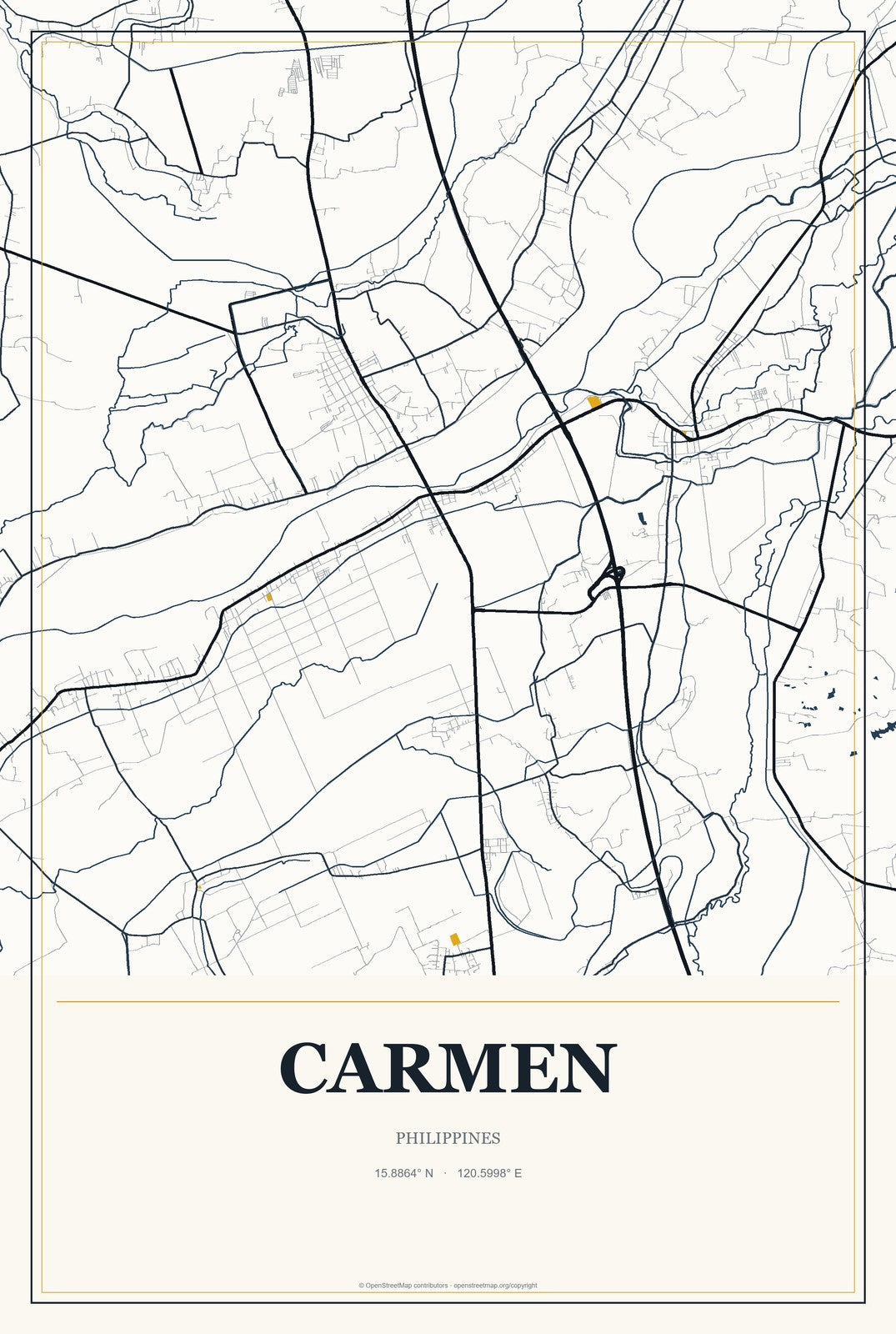 Carmen, Philippines City Map Aluminum Sign in Citrine Modern style