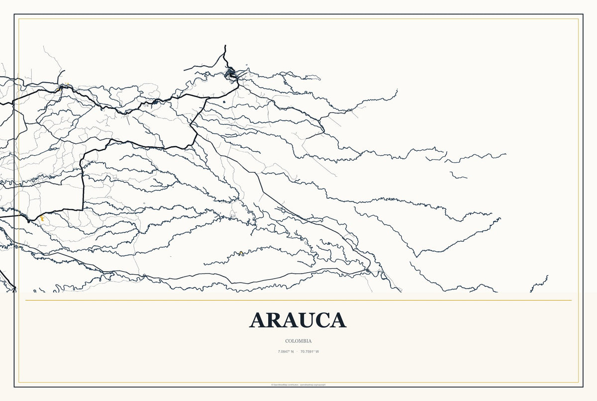 Arauca, Colombia City Map Aluminum Sign in Citrine Modern style