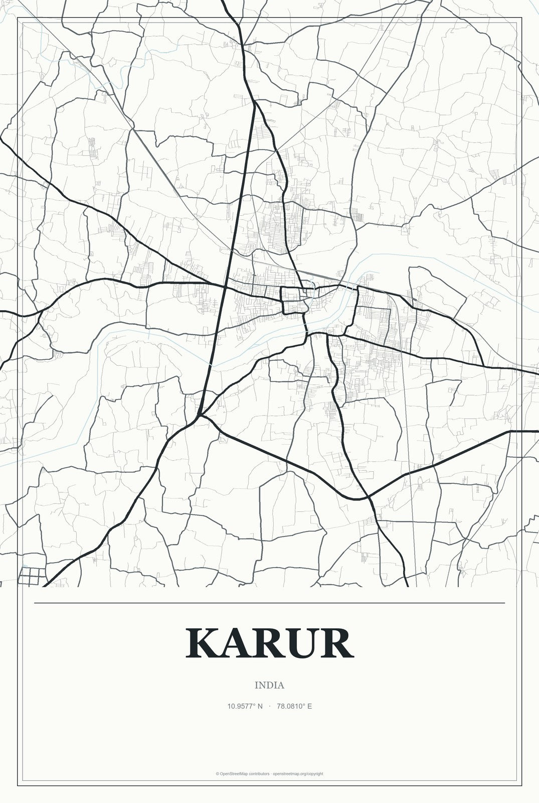 Karur, India City Map Aluminum Sign in Gallery Air style