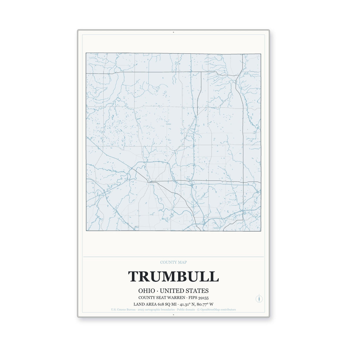 Trumbull County, Ohio Map Aluminum Sign in Gallery Air style