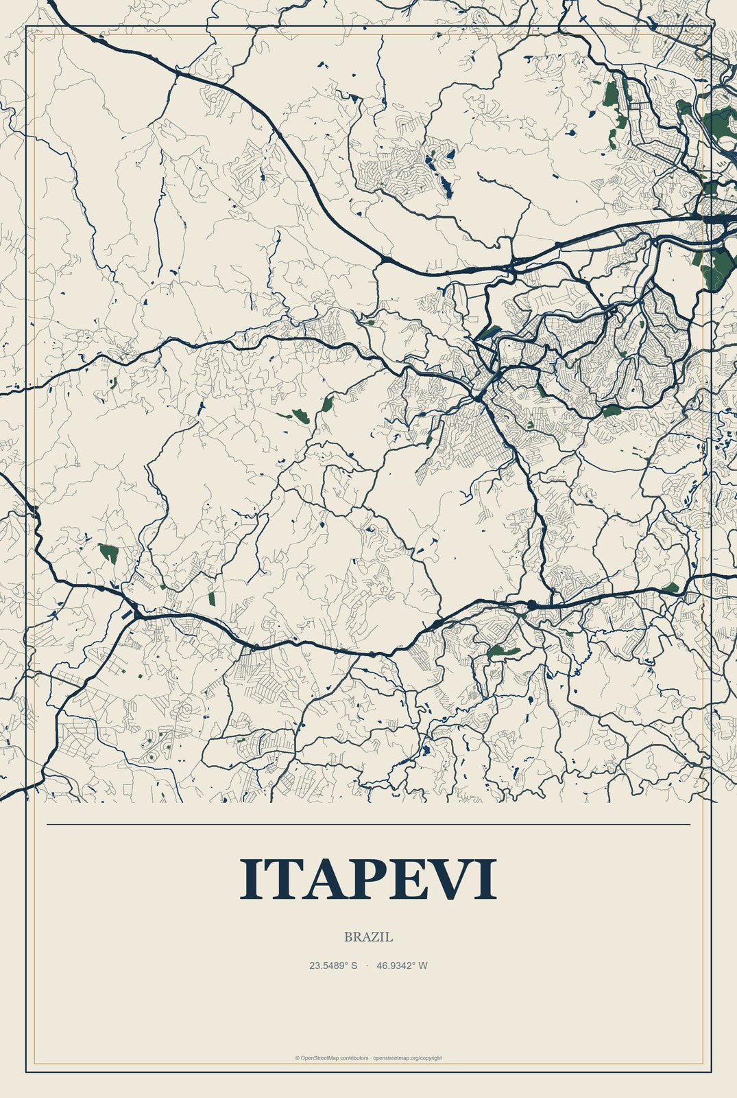 Itapevi, Brazil City Map Aluminum Sign in Coastal Cutout style