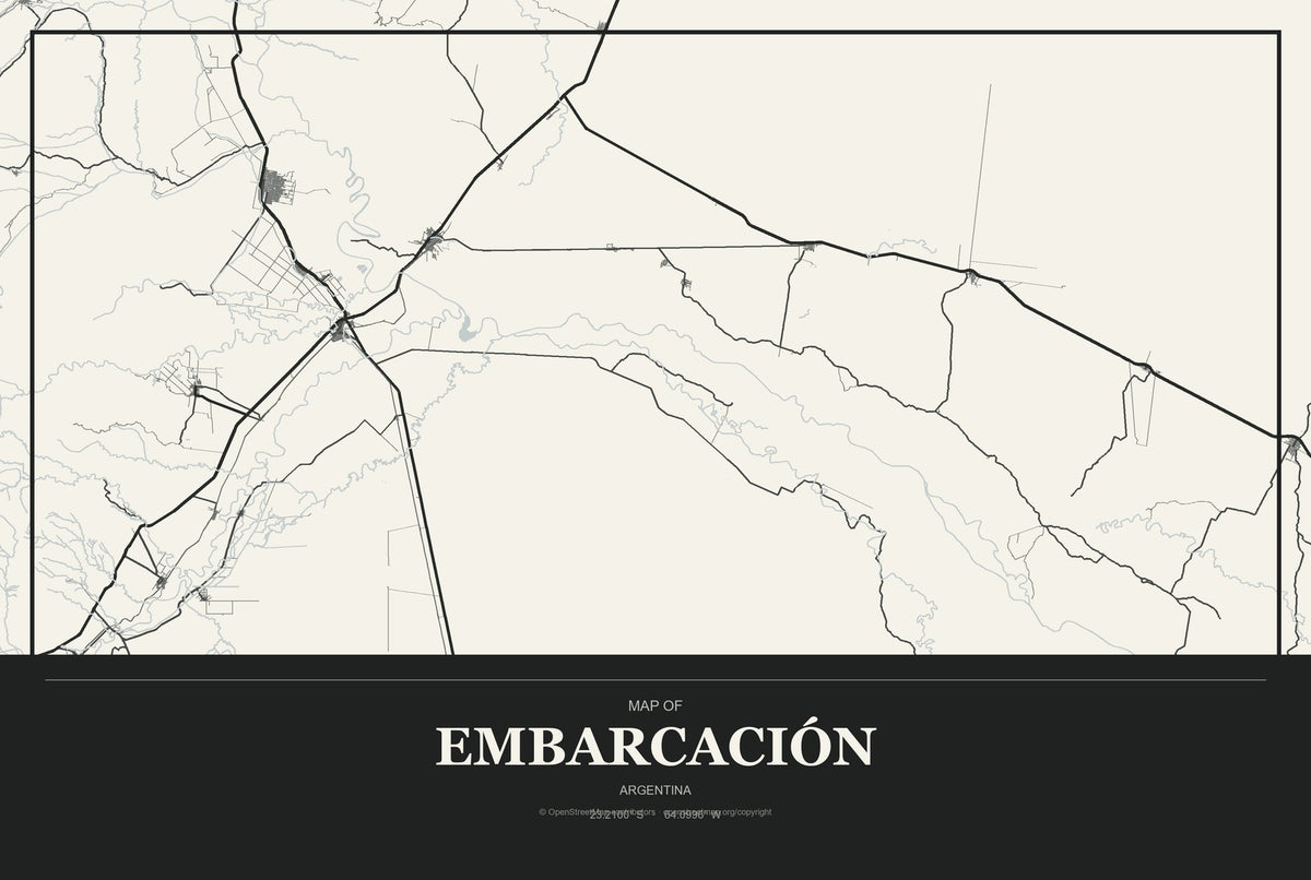 Embarcación, Argentina City Map Aluminum Sign in Museum Plaque style