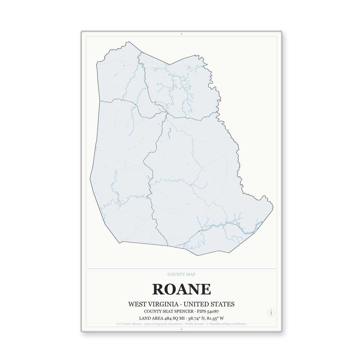 Roane County, West Virginia Map Aluminum Sign in Gallery Air style