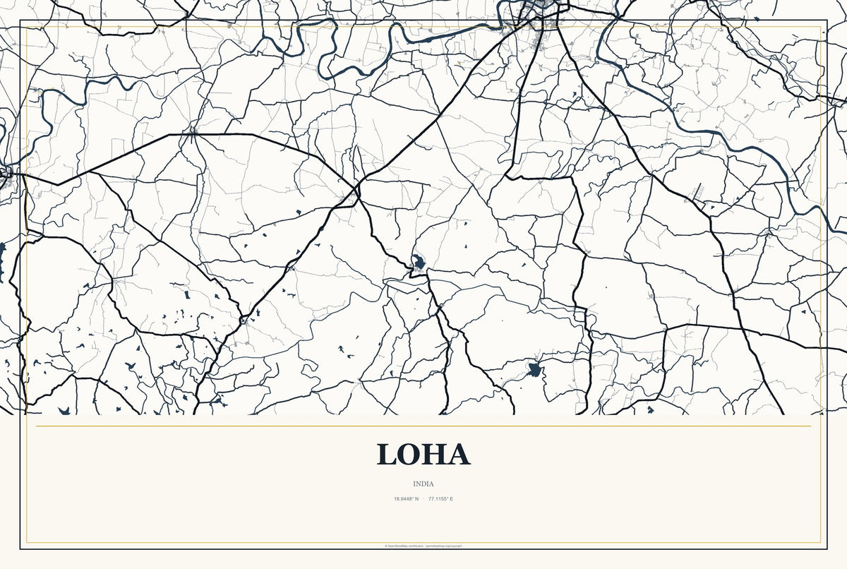 Loha, India City Map Aluminum Sign in Citrine Modern style