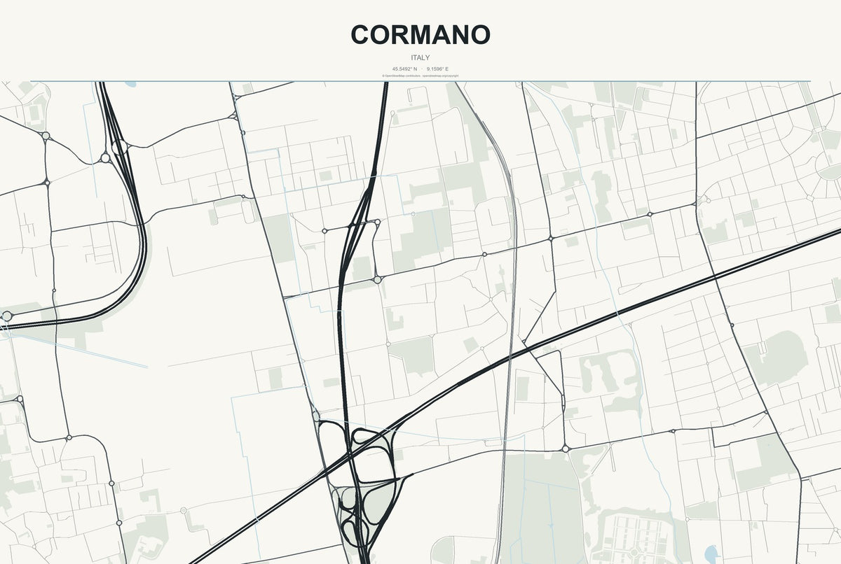 Cormano, Italy City Map Aluminum Sign in Headline Atlas style