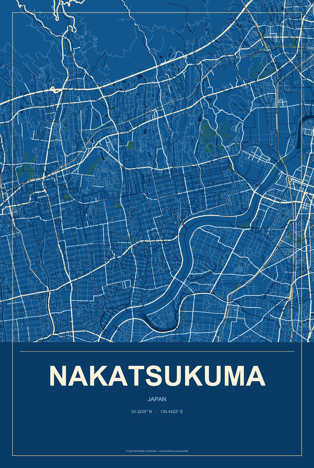 Nakatsukuma, Japan City Map Aluminum Sign in Harbor Cobalt style