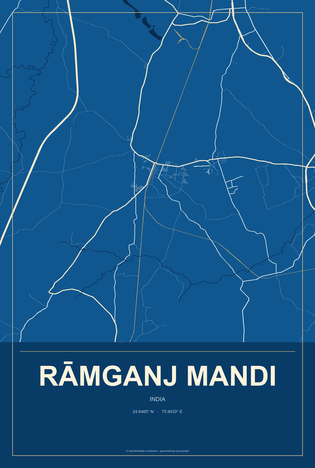 Rāmganj Mandi, India City Map Aluminum Sign in Harbor Cobalt style