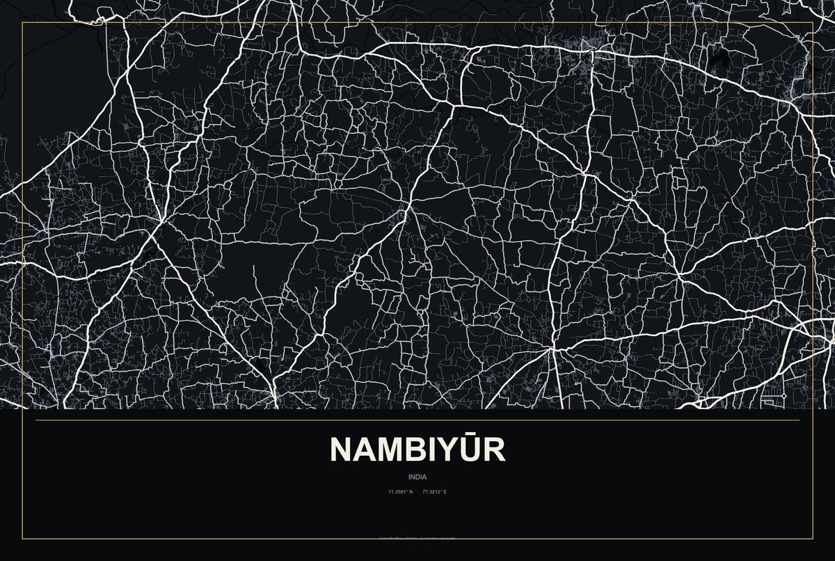 Nambiyūr, India City Map Aluminum Sign in Metropolitan Noir style