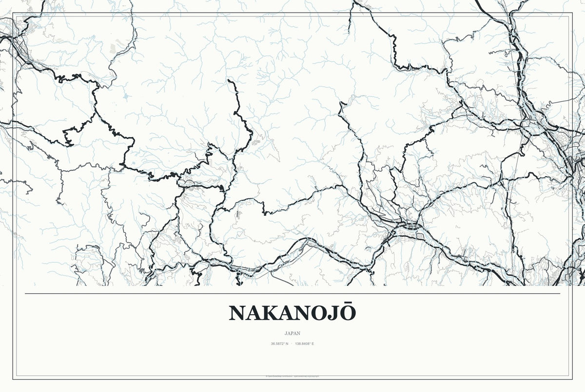 Nakanojō, Japan City Map Aluminum Sign in Gallery Air style