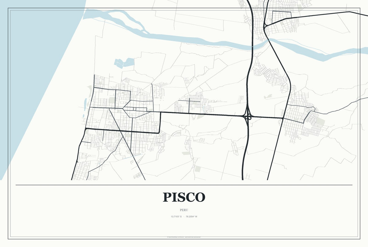 Pisco, Peru City Map Aluminum Sign in Gallery Air style