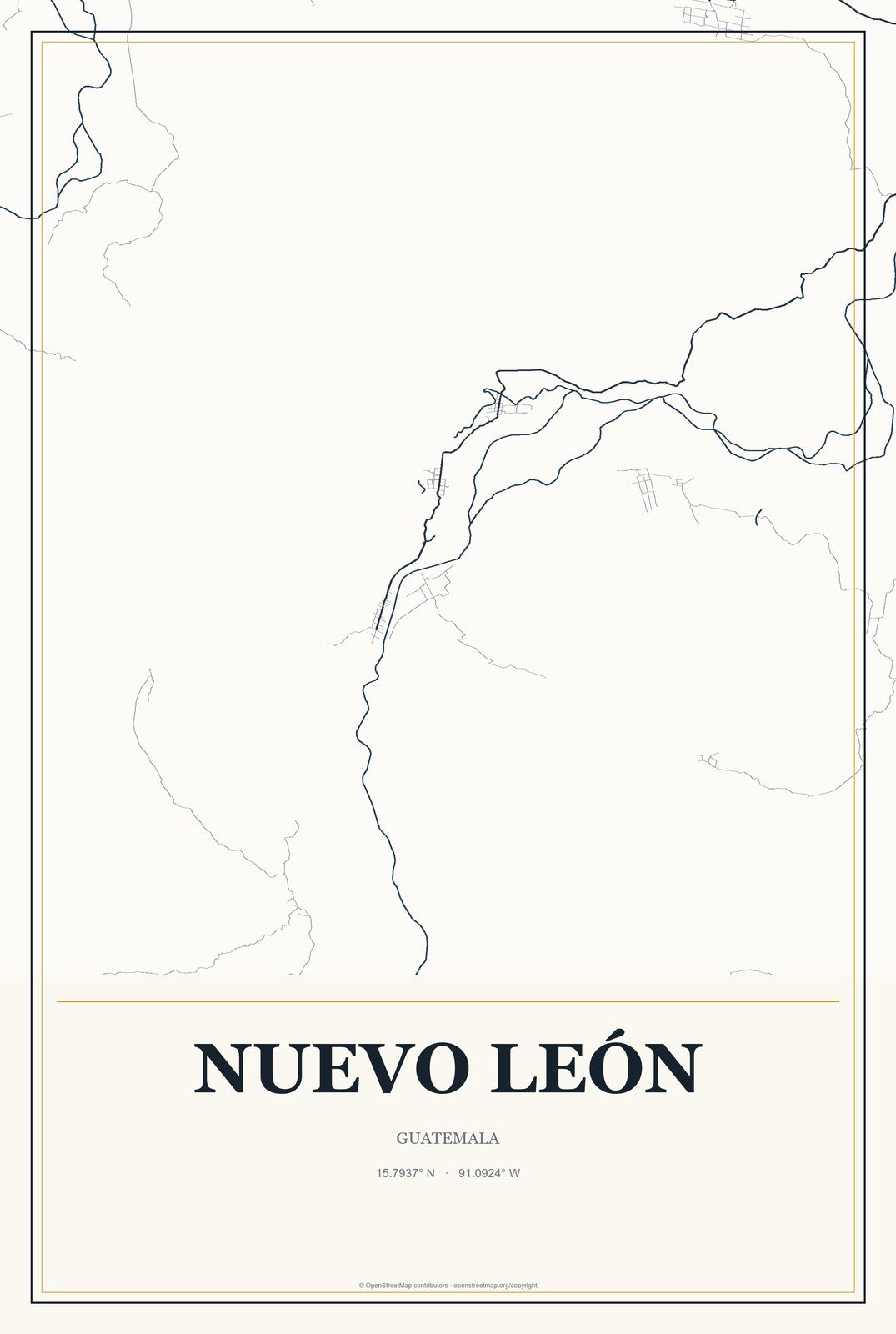 Nuevo León, Guatemala City Map Aluminum Sign in Citrine Modern style