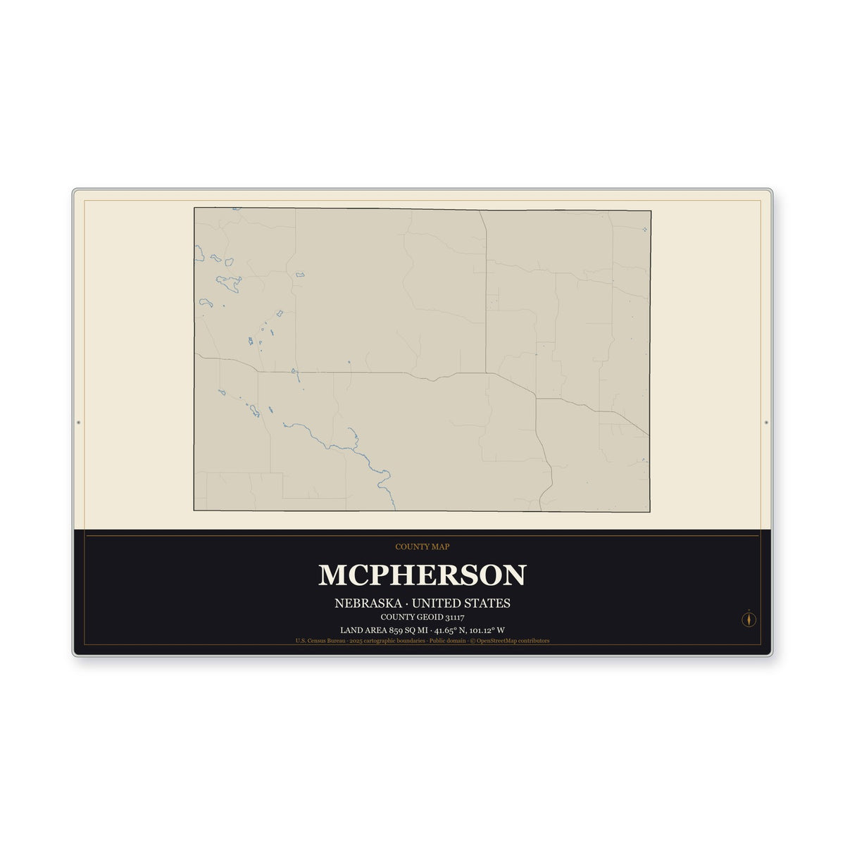 McPherson County, Nebraska Map Aluminum Sign in Museum Plaque style