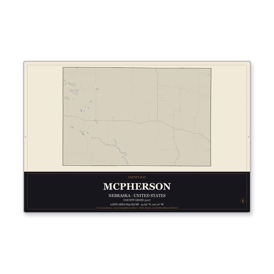 McPherson County, Nebraska Map Aluminum Sign in Museum Plaque style