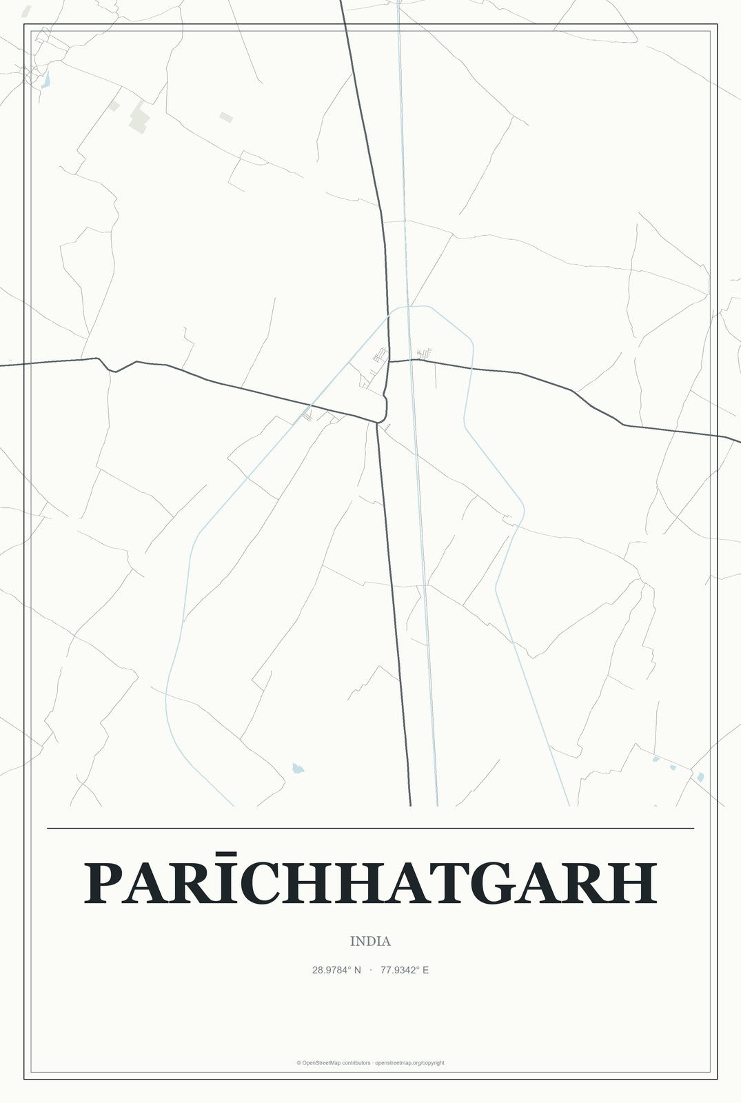 Parīchhatgarh, India City Map Aluminum Sign in Gallery Air style