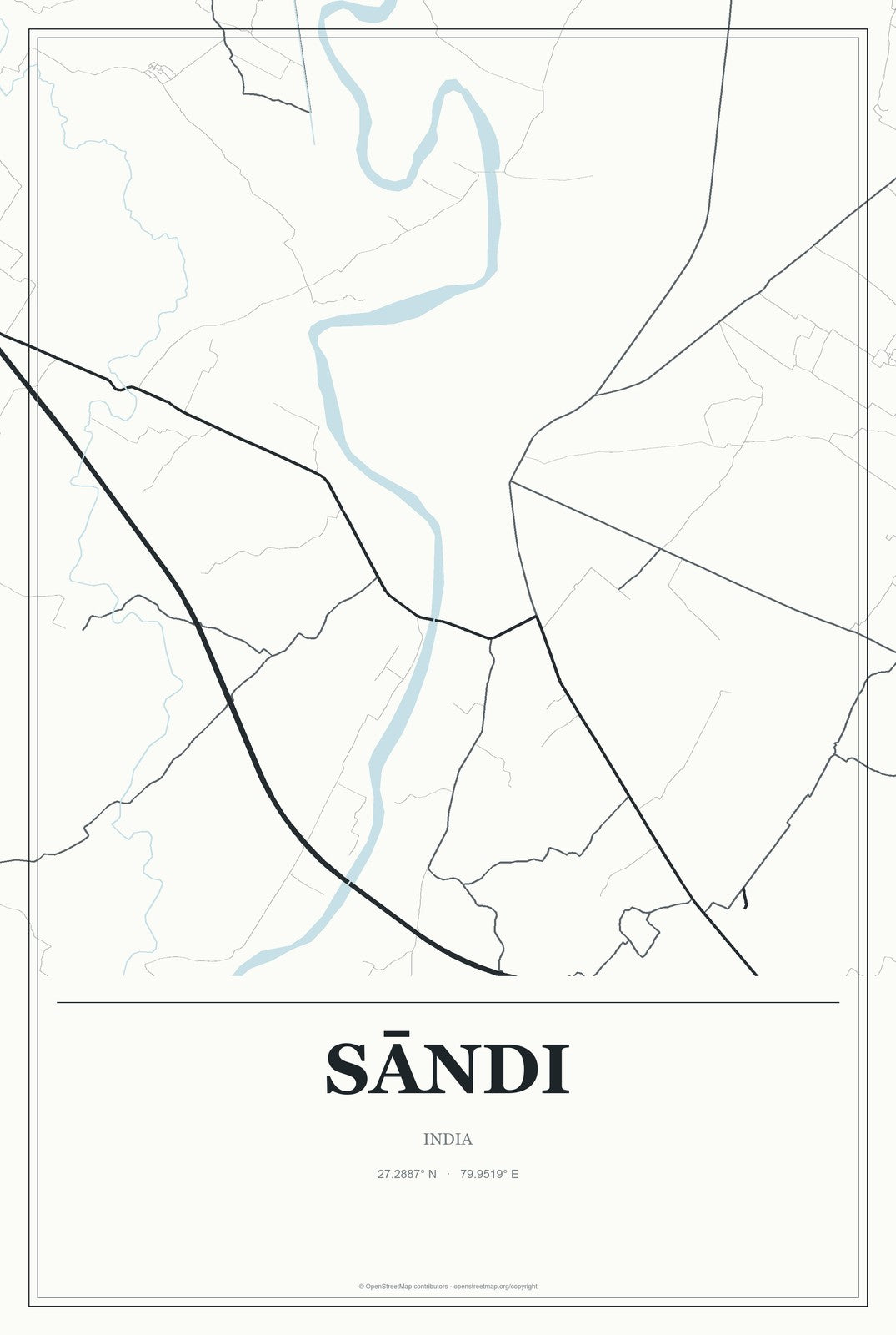 Sāndi, India City Map Aluminum Sign in Gallery Air style