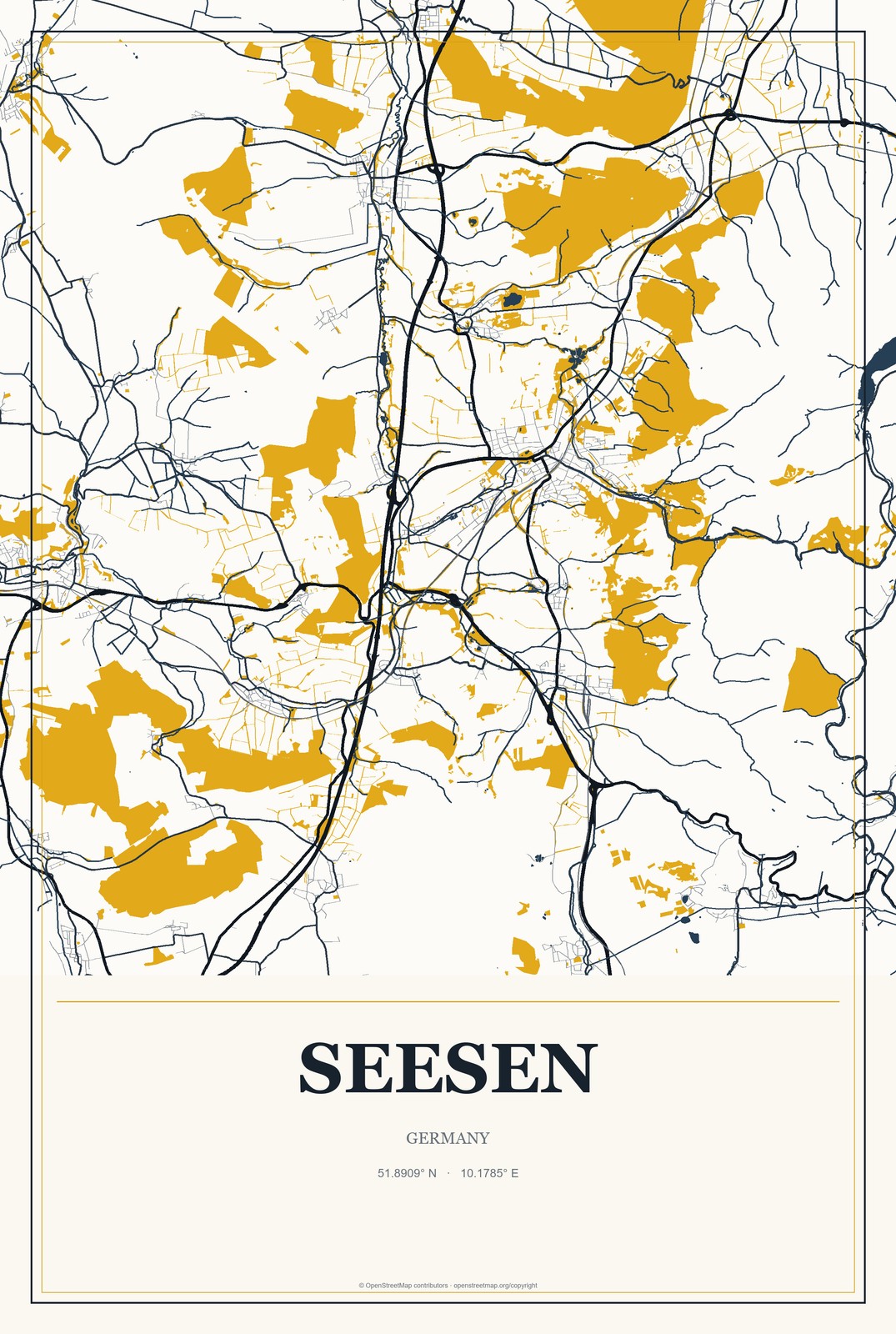 Seesen, Germany City Map Aluminum Sign in Citrine Modern style