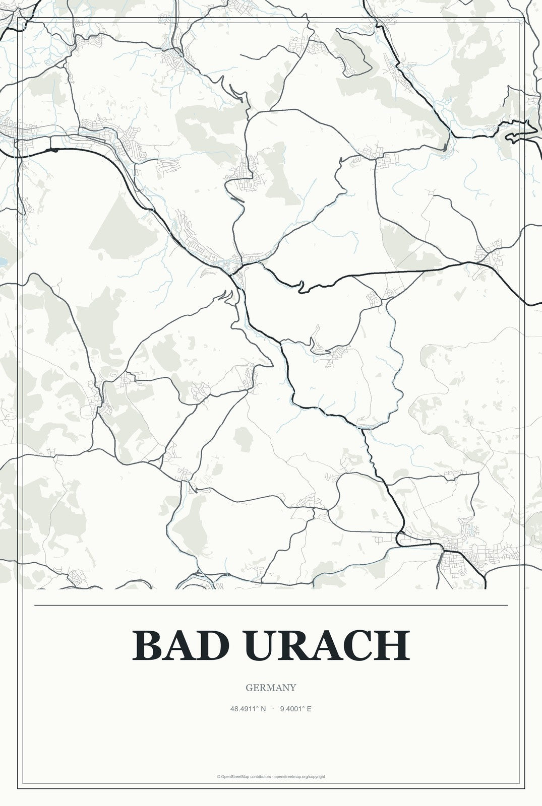Bad Urach, Germany City Map Aluminum Sign in Gallery Air style