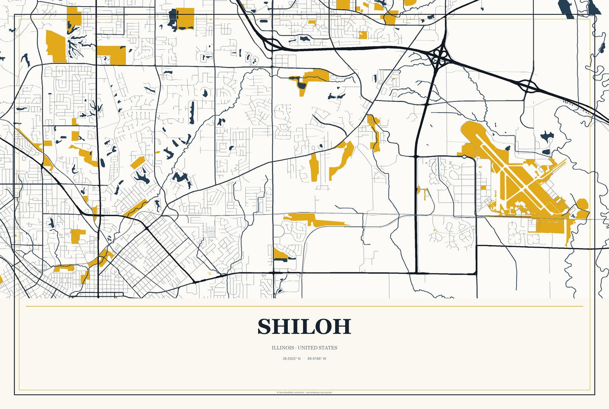 Shiloh, Illinois City Map Aluminum Sign in Citrine Modern style