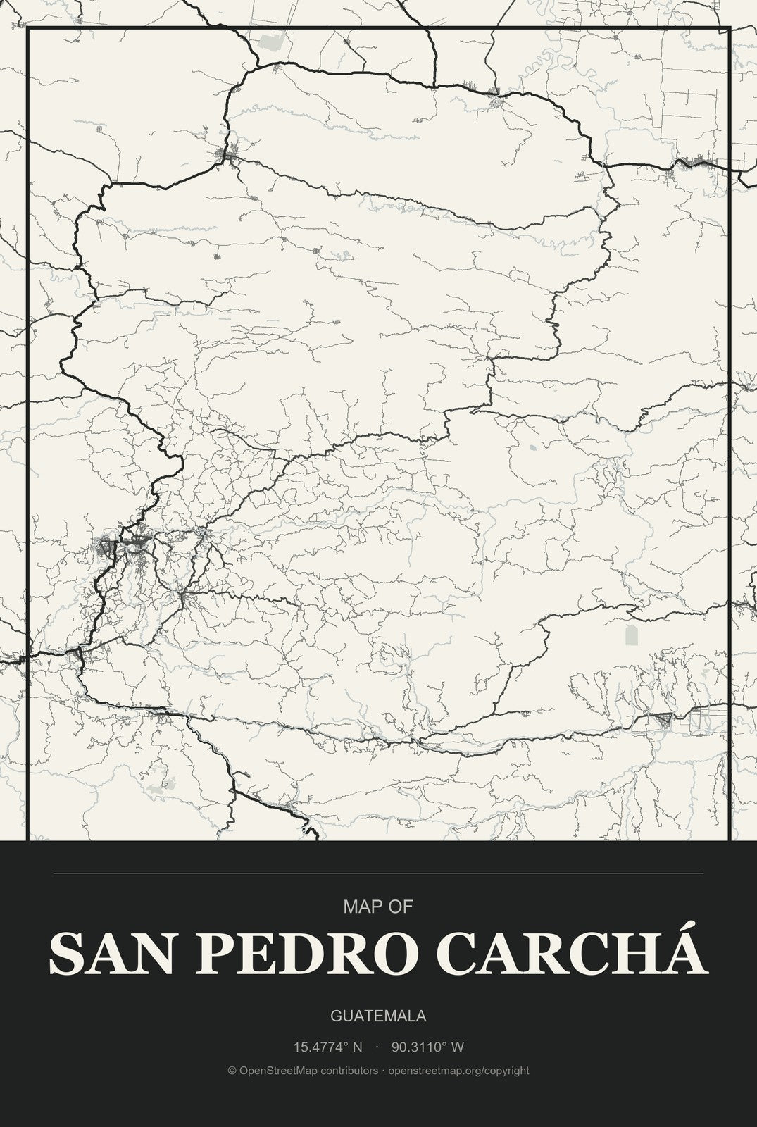 San Pedro Carchá, Guatemala City Map Aluminum Sign in Museum Plaque style