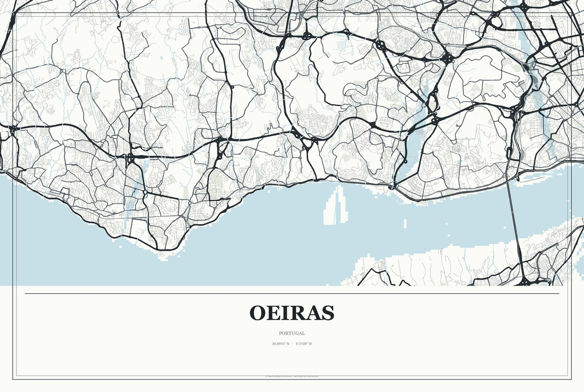Oeiras, Portugal City Map Aluminum Sign in Gallery Air style