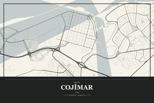 Cojímar, Cuba City Map Aluminum Sign in Museum Plaque style