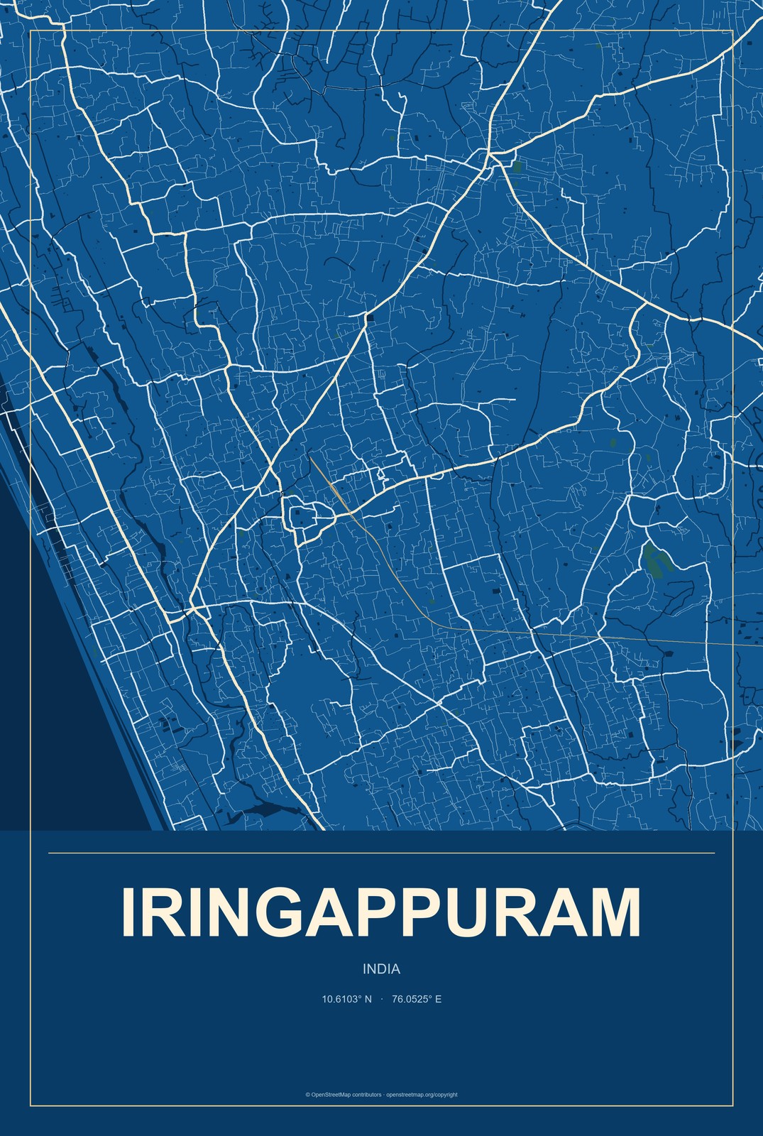 Iringappuram, India City Map Aluminum Sign in Harbor Cobalt style