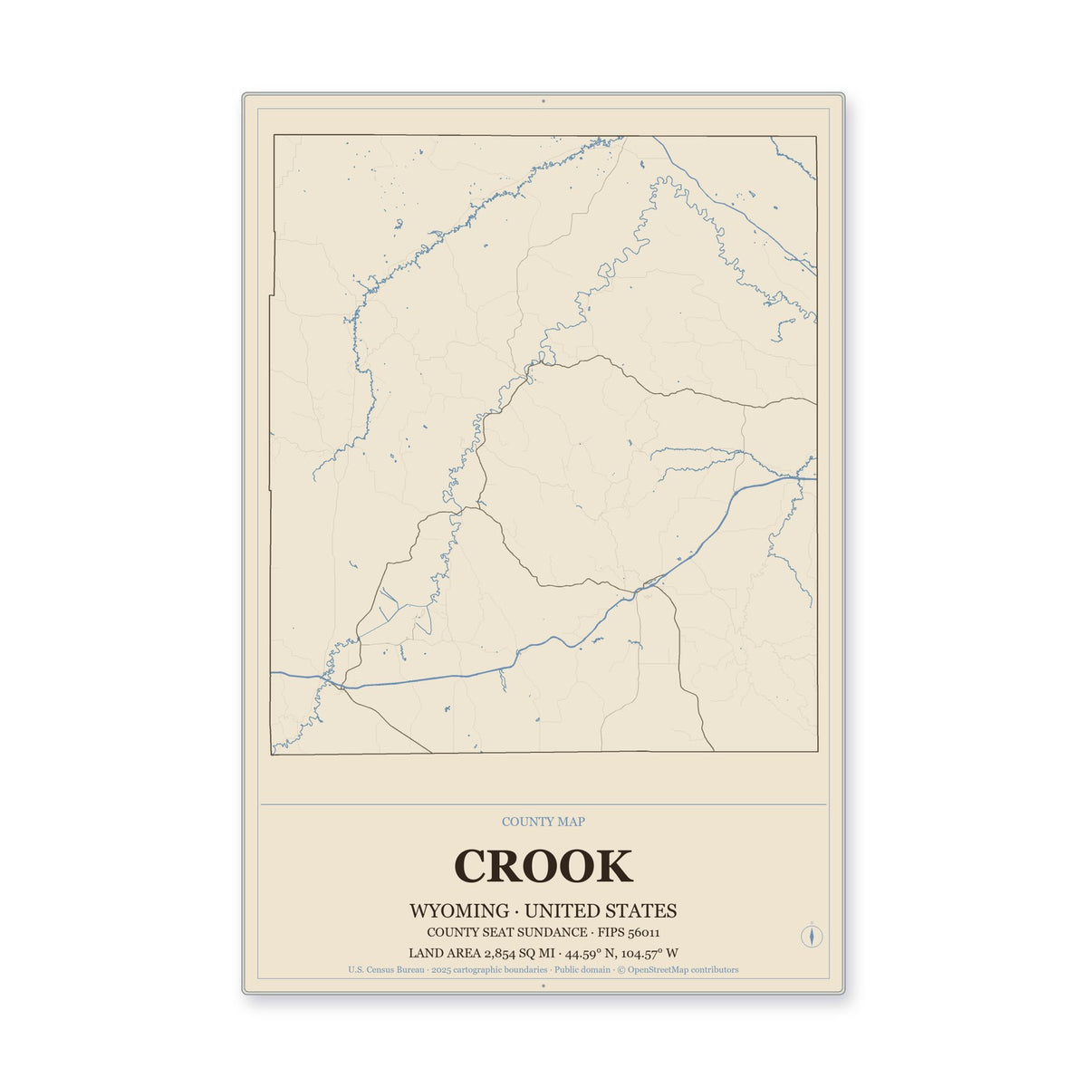 Crook County, Wyoming Map Aluminum Sign in Heritage Nautical style