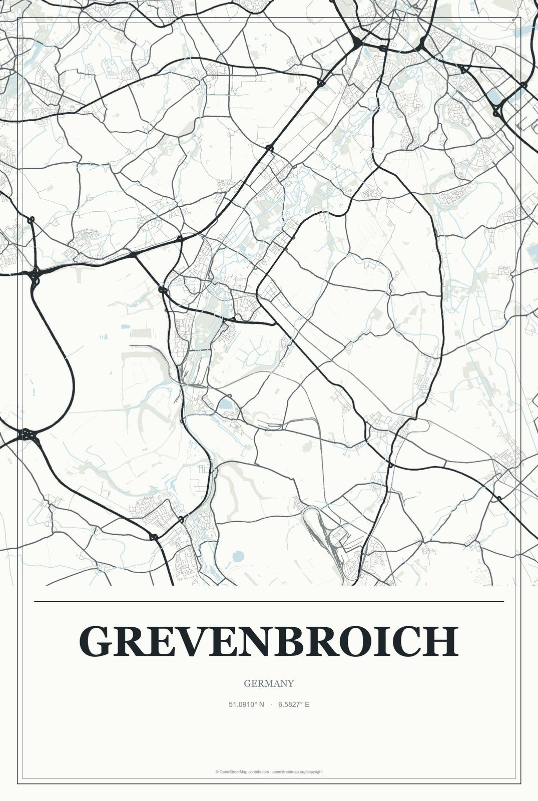Grevenbroich, Germany City Map Aluminum Sign in Gallery Air style