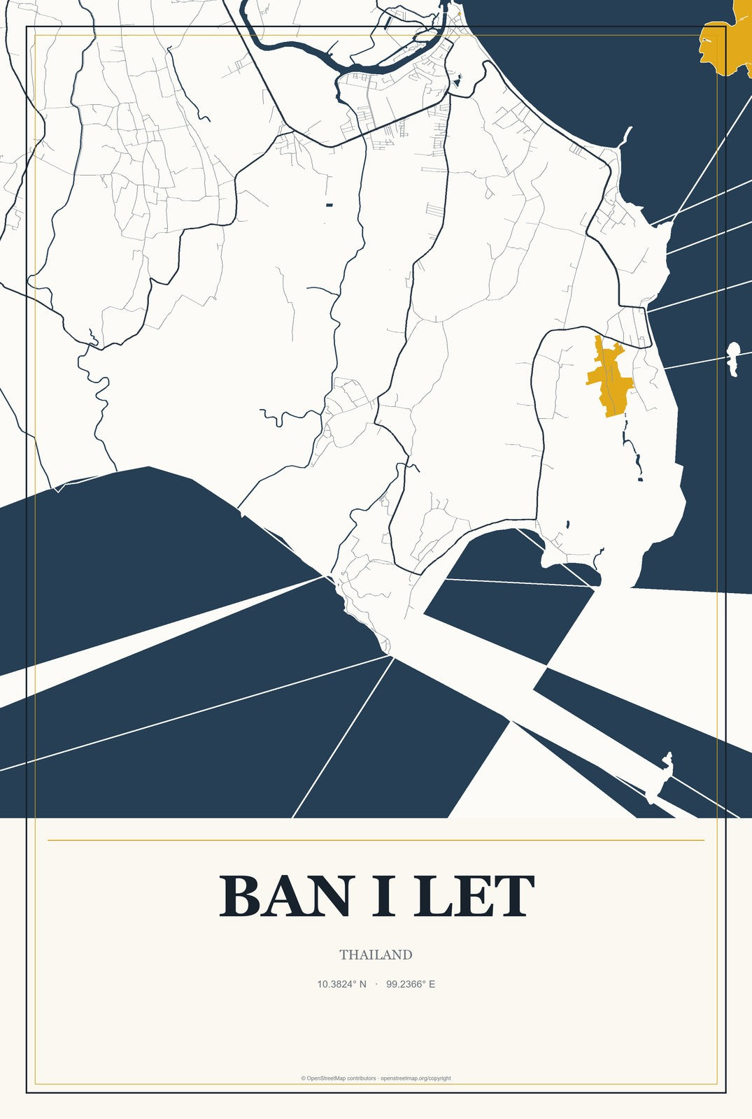 Ban I Let, Thailand City Map Aluminum Sign in Citrine Modern style