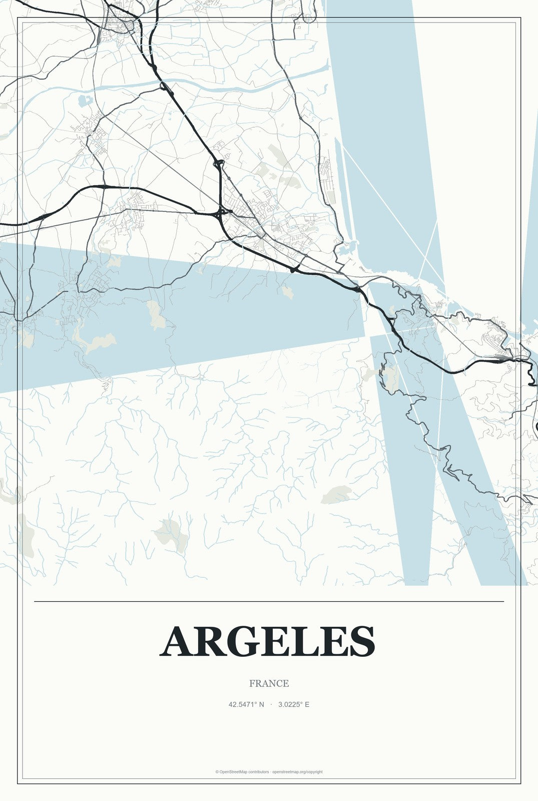 Argeles, France City Map Aluminum Sign in Gallery Air style
