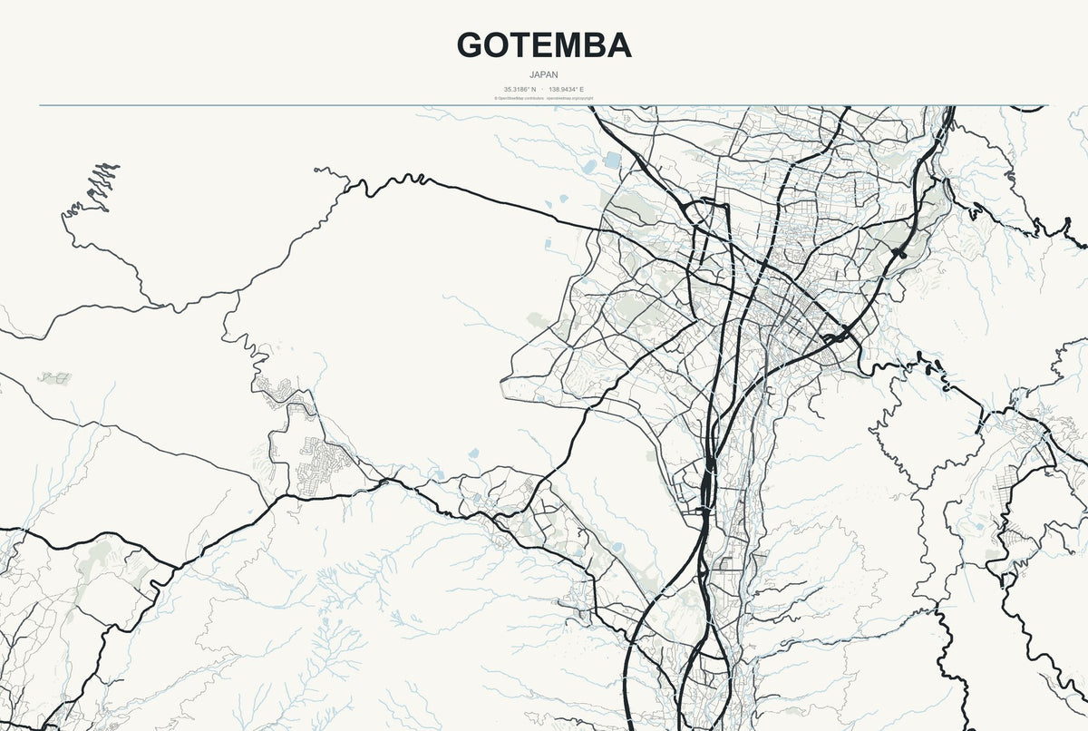 Gotemba, Japan City Map Aluminum Sign in Headline Atlas style