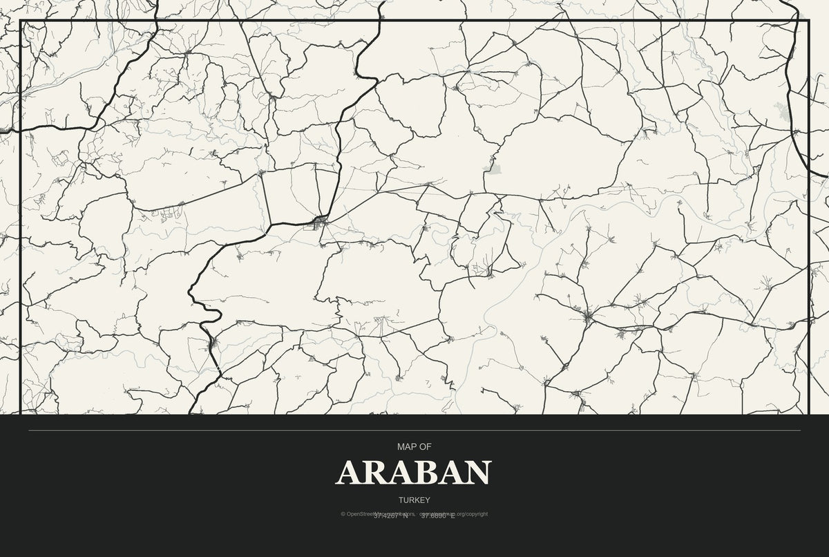 Araban, Turkey City Map Aluminum Sign in Museum Plaque style