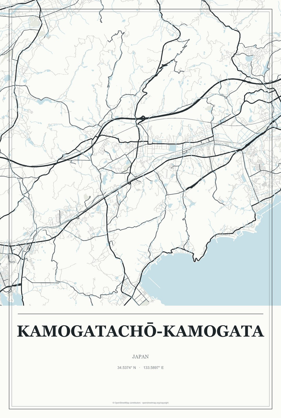Kamogatachō-kamogata, Japan City Map Aluminum Sign in Gallery Air style