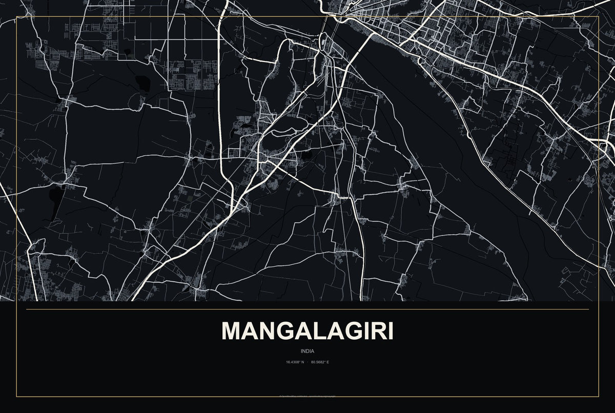 Mangalagiri, India City Map Aluminum Sign in Metropolitan Noir style