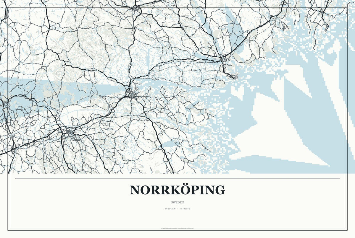 Norrköping, Sweden City Map Aluminum Sign in Gallery Air style
