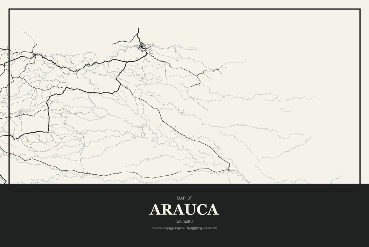 Arauca, Colombia City Map Aluminum Sign in Museum Plaque style